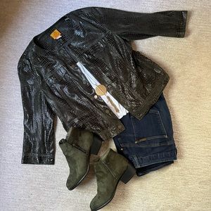 Ruby Road faux snake skin dark green jacket